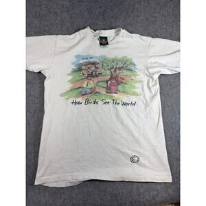 VTG The Far Side Shirt Men White How Birds See The World Single Stitch Tee Large